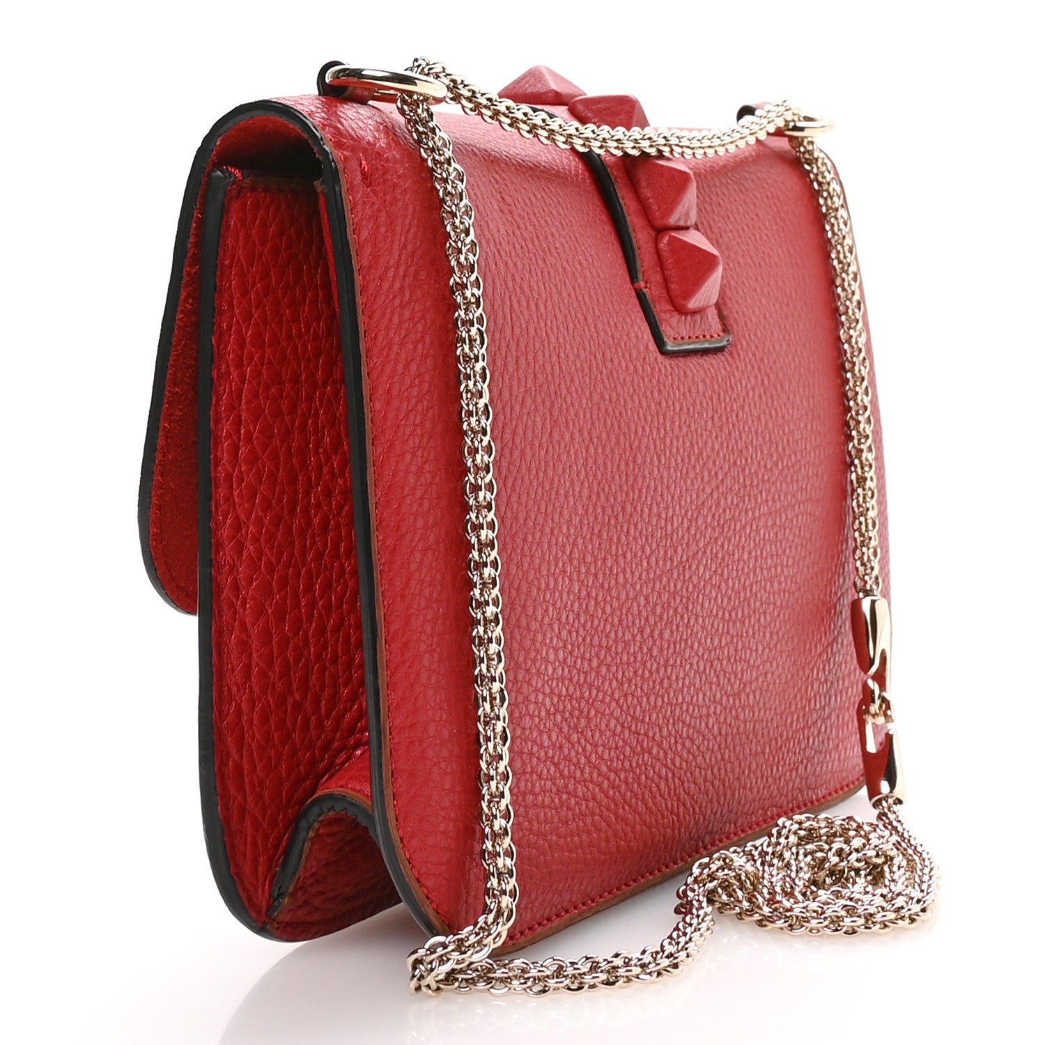 Valentino Garavani Pebbled Calfskin Monochrome Medium Glam Lock Rockstud Flap Rosso Valentino 3 of 11