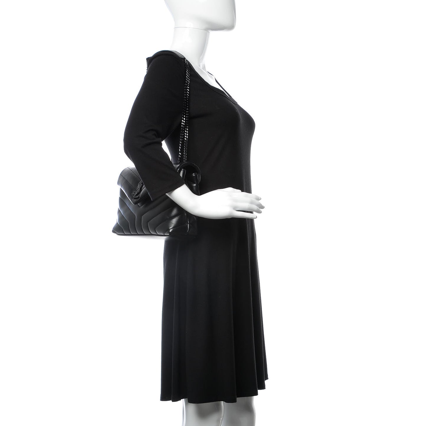 Calfskin Y Quilted Monogram Small Loulou Chain Satchel Black