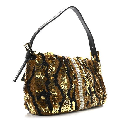 Fendi Sequin Beaded Baguette Gold Brown 3 of 10