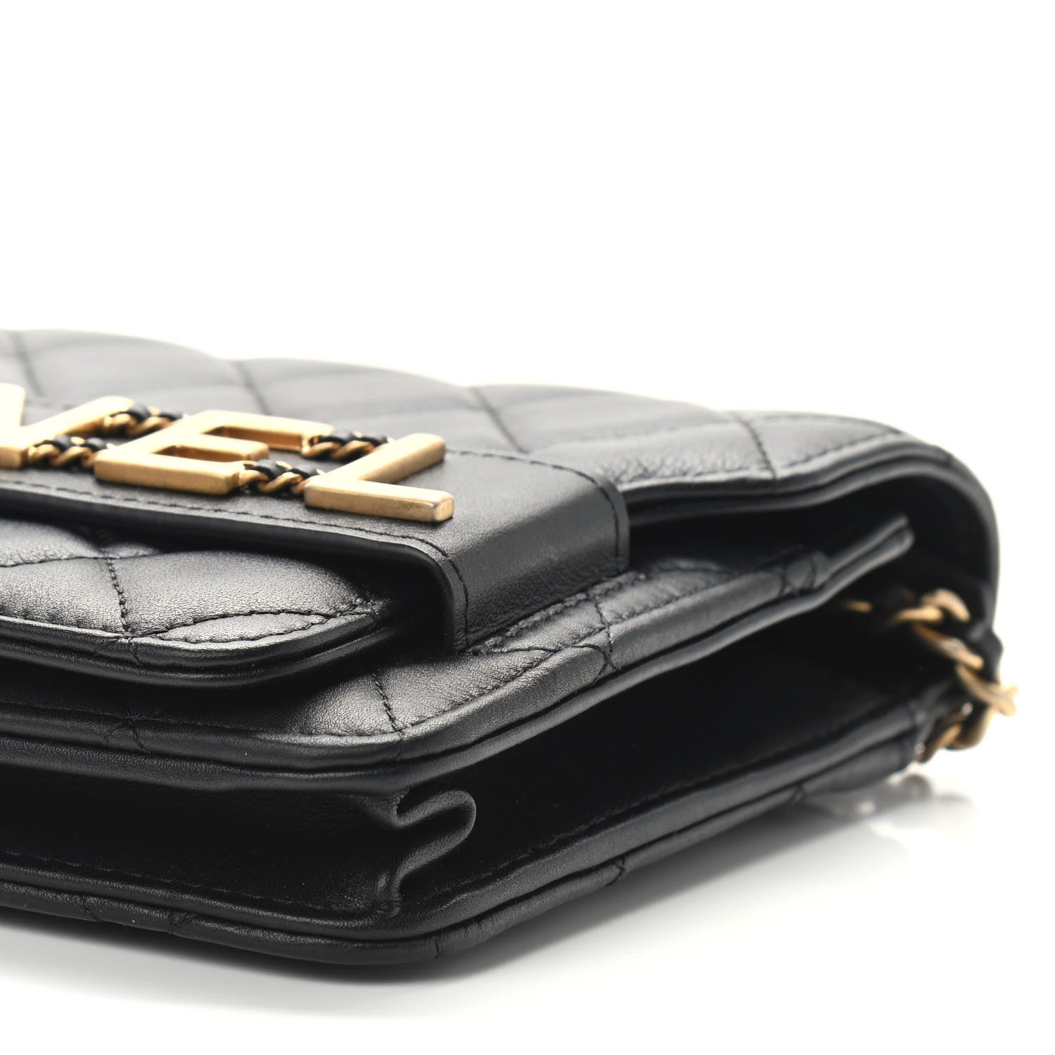 Chanel Calfskin Quilted Enchained Wallet On Chain WOC Black 10 of 10