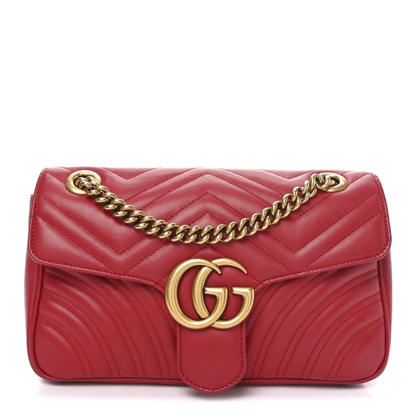 Calfskin Matelasse Small GG Marmont Shoulder Bag Hibiscus Red