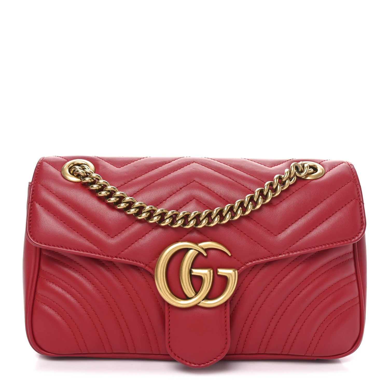 Gucci Calfskin Matelasse Small GG Marmont Shoulder Bag Hibiscus Red 1 of 10