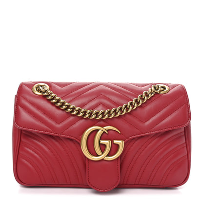Gucci Calfskin Matelasse Small GG Marmont Shoulder Bag Hibiscus Red 1 of 10