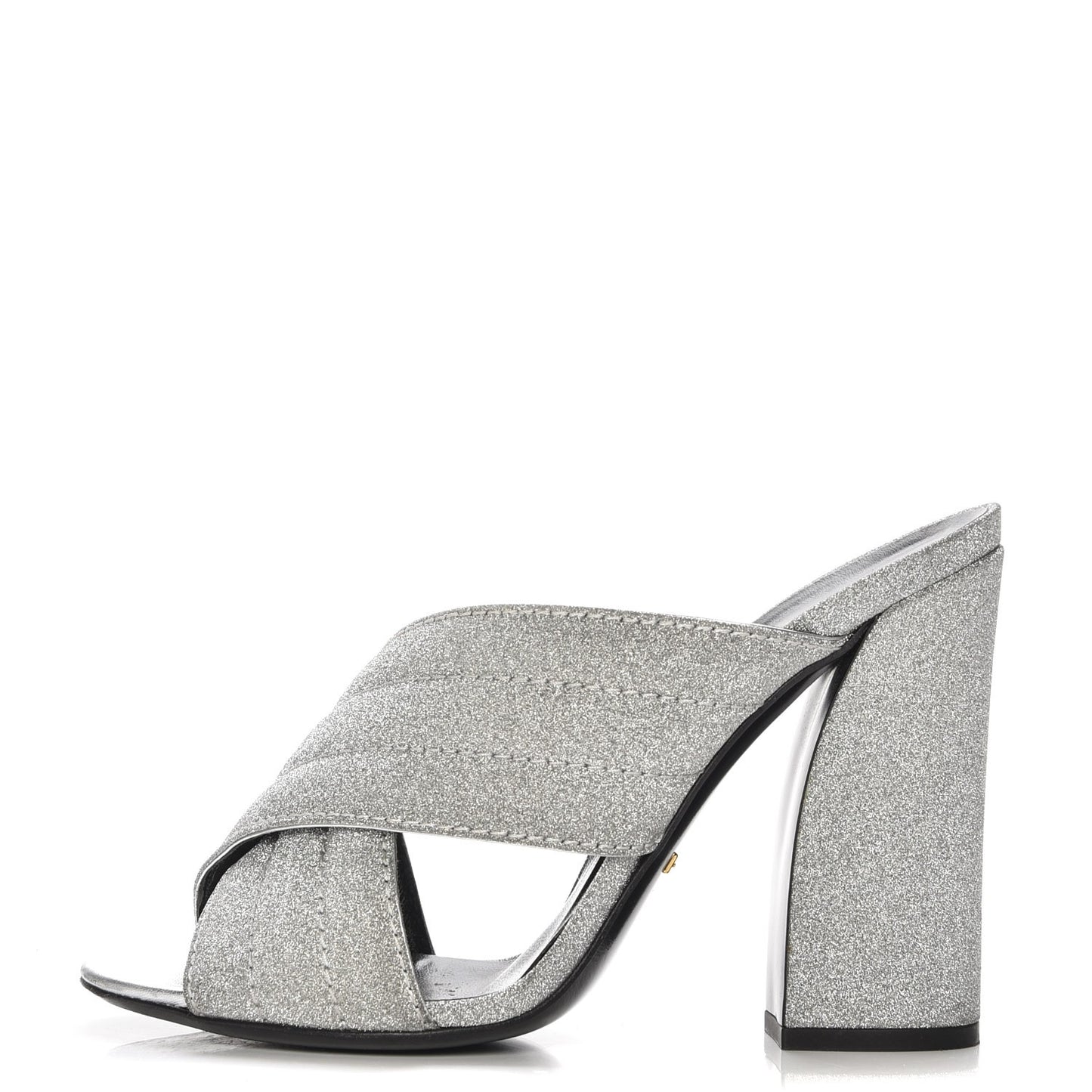 Glitter Fabric Webby Crossover High Heel Slide Sandals 39 Argento