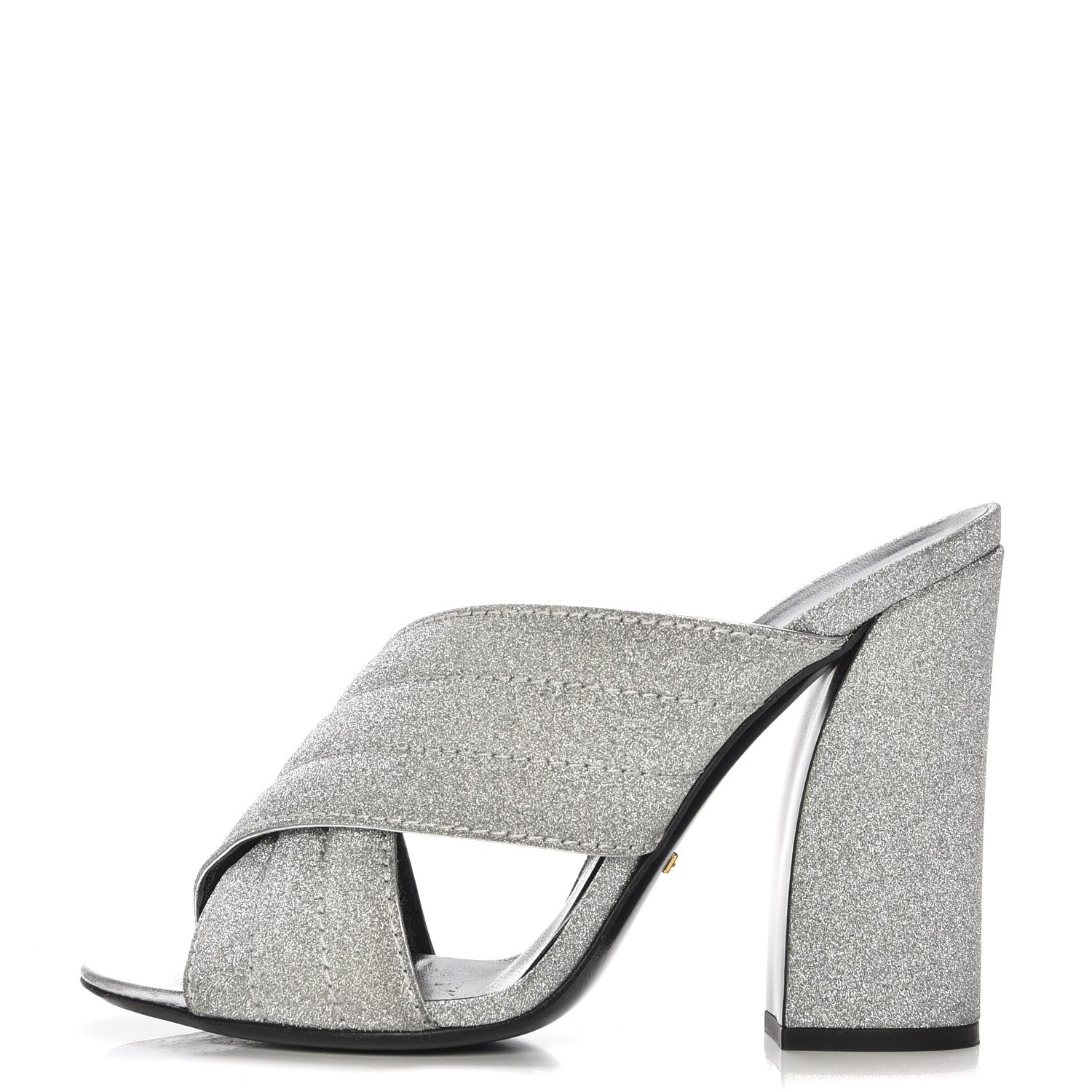 Gucci Glitter Fabric Webby Crossover High Heel Slide Sandals 39 Argento 1 of 8
