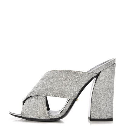 Gucci Glitter Fabric Webby Crossover High Heel Slide Sandals 39 Argento 1 of 8