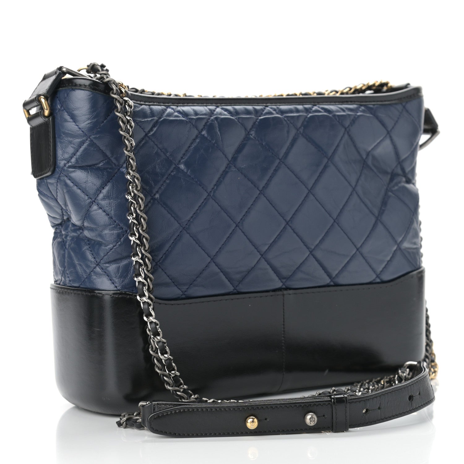 Chanel Aged Calfskin Quilted Medium Gabrielle Hobo Navy Black 3 of 14