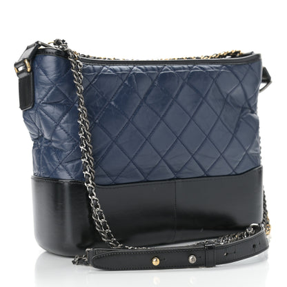 Chanel Aged Calfskin Quilted Medium Gabrielle Hobo Navy Black 3 of 14