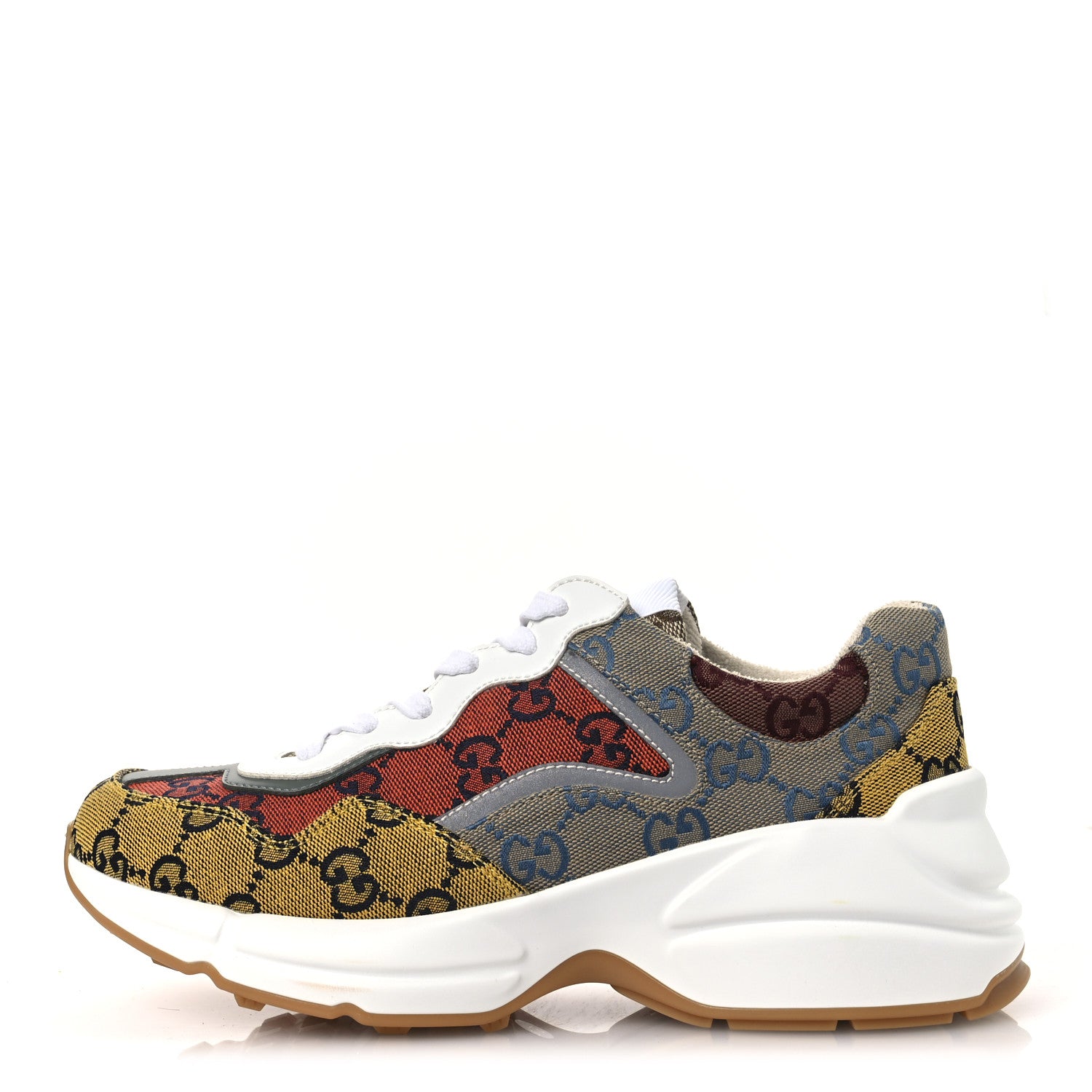 Gucci Monogram Multicolor Womens Rhyton Sneakers 37.5 Yellow Blue Great White Tabasco 1 of 12