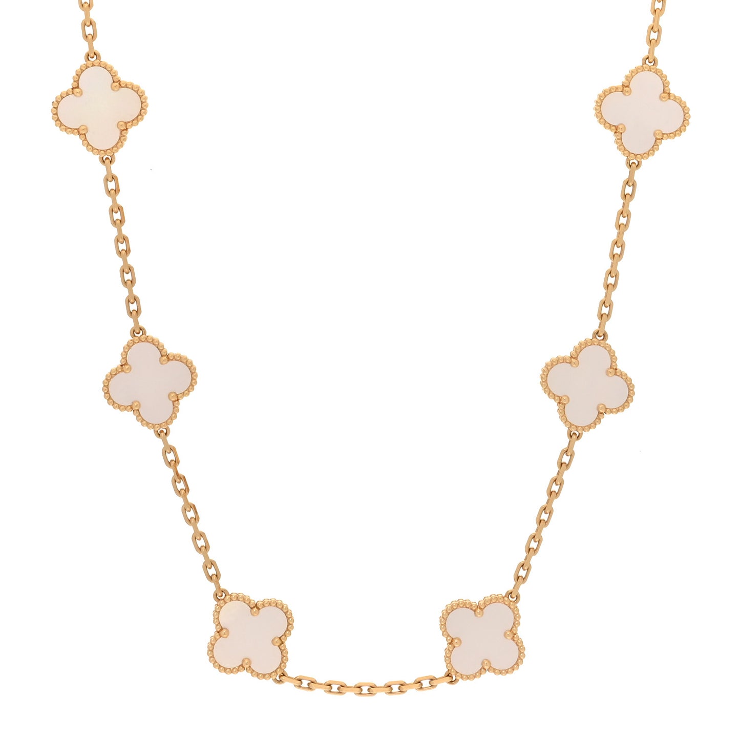 18K Yellow Gold Mother of Pearl 10 Motifs Vintage Alhambra Necklace