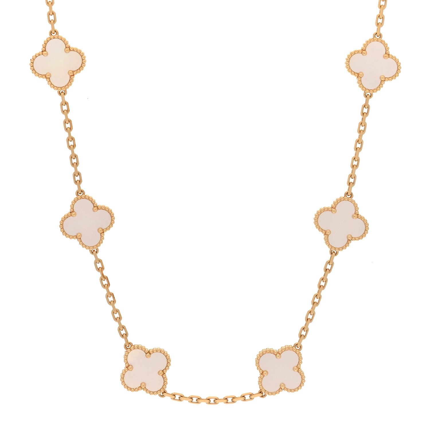 Van Cleef & Arpels 18K Yellow Gold Mother of Pearl 10 Motifs Vintage Alhambra Necklace 1 of 6