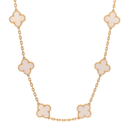 Van Cleef & Arpels 18K Yellow Gold Mother of Pearl 10 Motifs Vintage Alhambra Necklace 1 of 6