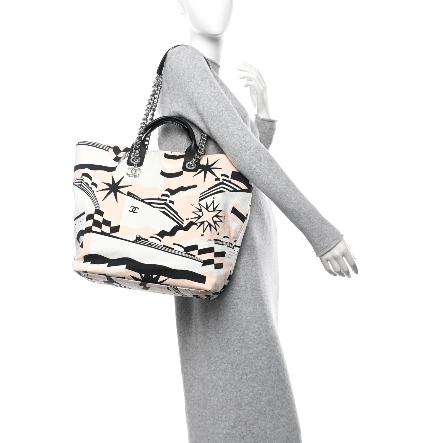 Chanel Canvas Cruise Print Tote Pink White Black 2 of 10