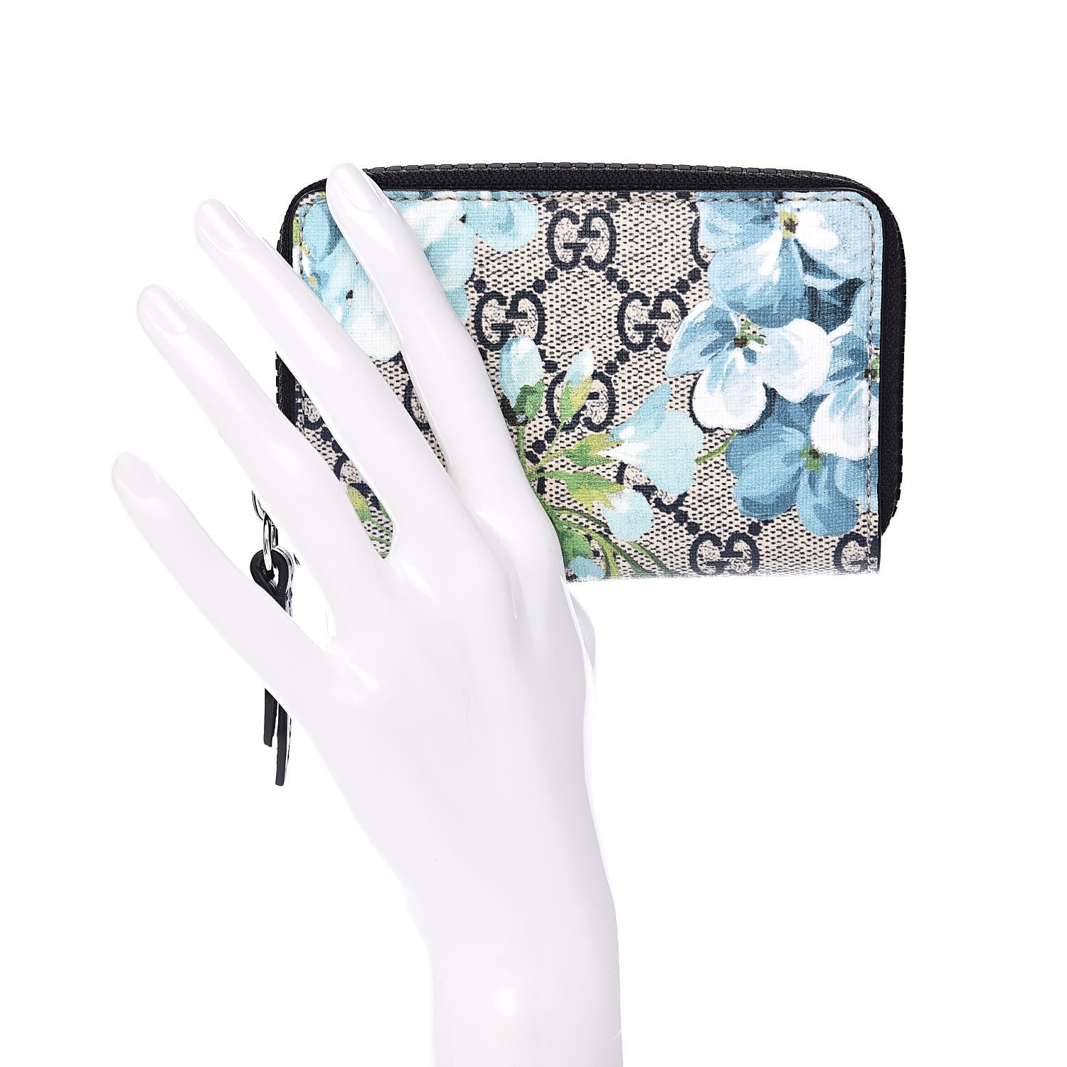 Gucci GG Supreme Monogram Blooms Zip Around Card Case Wallet Beige Blue Navy 2 of 7