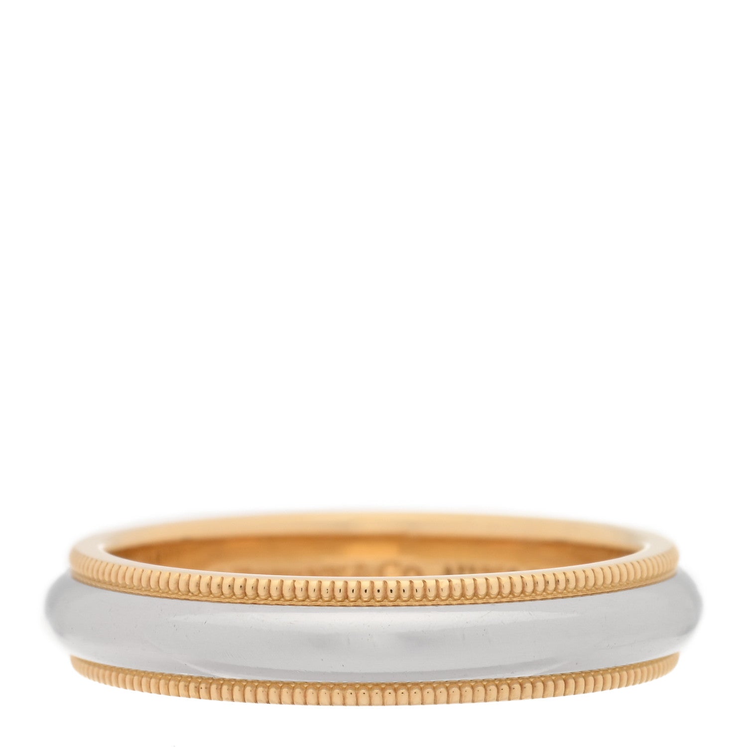Tiffany Platinum 18K Yellow Gold 4mm Together Milgrain Wedding Band Ring 54 7 1 of 5