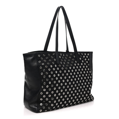 Prada Tessuto Nylon Calfskin Grommet Tote Black 2 of 8