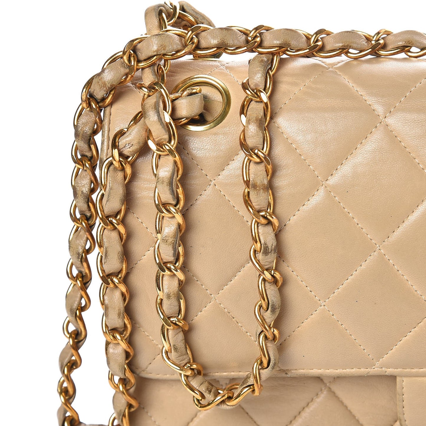 Lambskin Quilted Medium Double Sided Flap Beige