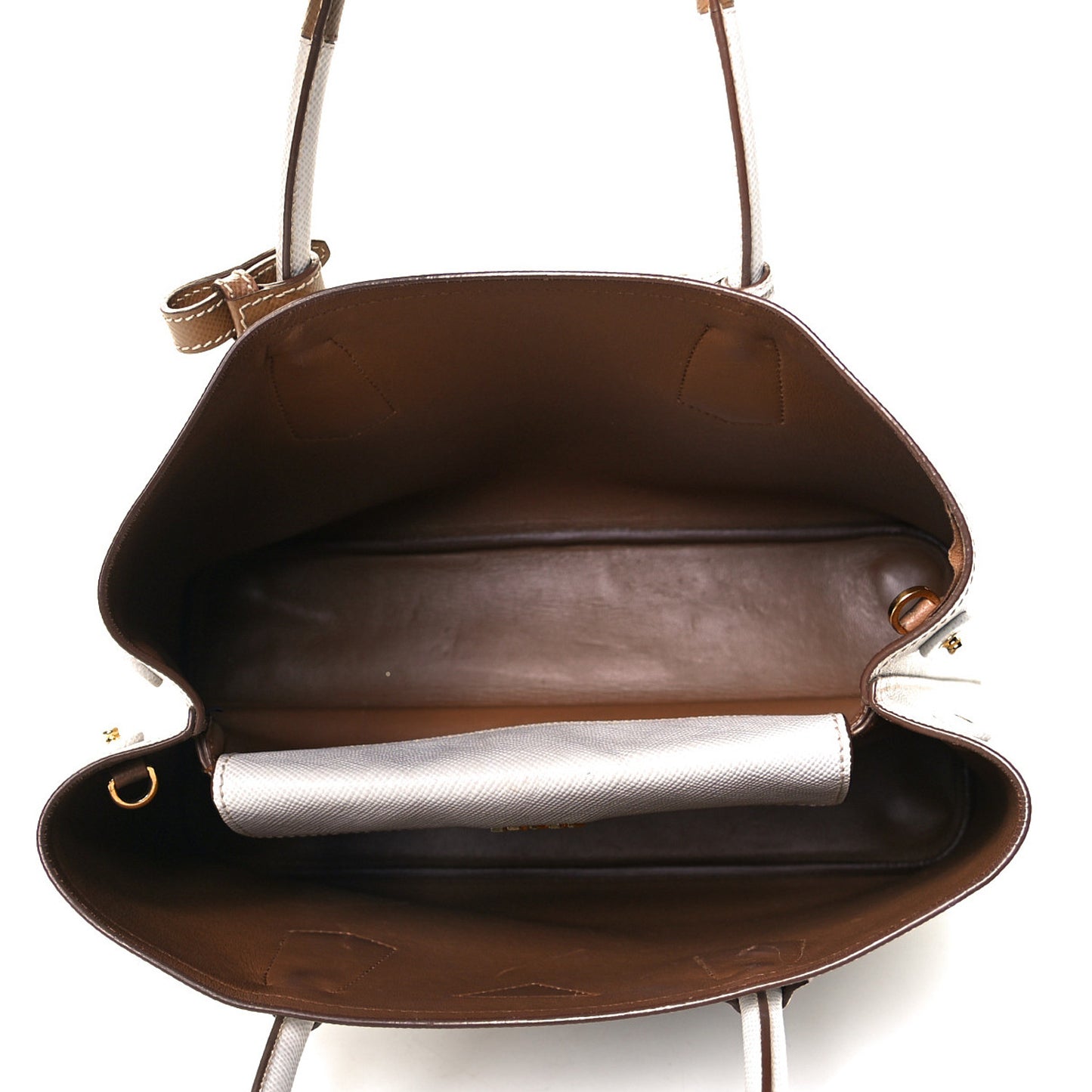 Saffiano Cuir Small Bi-Color Double Bag Talco Caramel