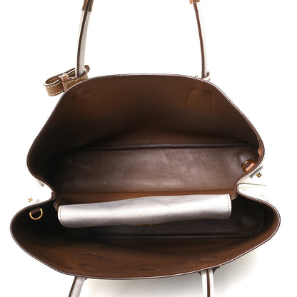 Prada Saffiano Cuir Small Bi-Color Double Bag Talco Caramel 7 of 9
