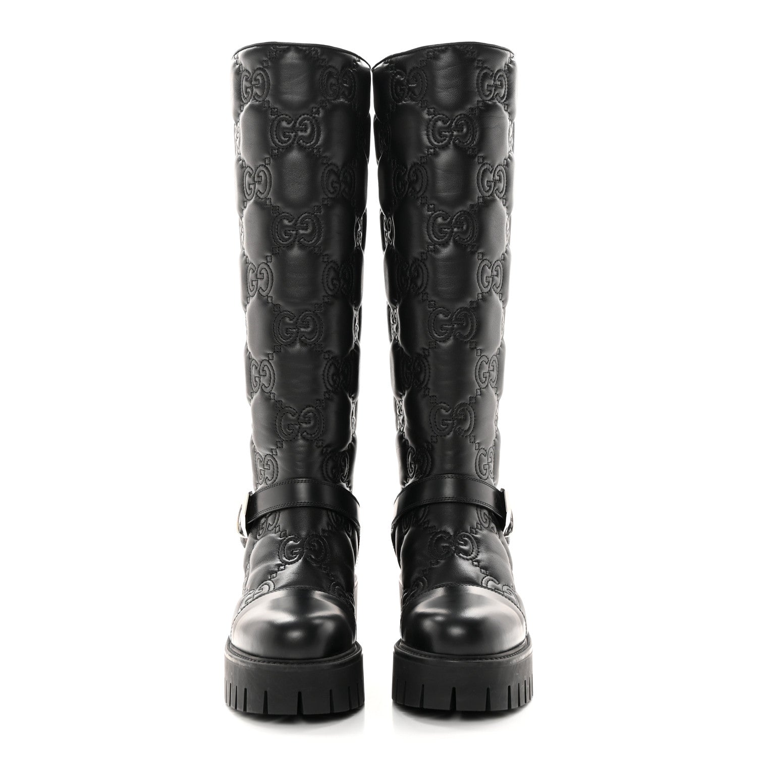 Gucci Cordovan Lux Nappa GG Matelasse 60mm Knee High Boots 37.5 Black 2 of 18