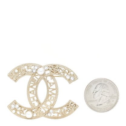 Chanel Crystal Pearl Chanel Charms CC Logo Brooch Gold 2 of 5