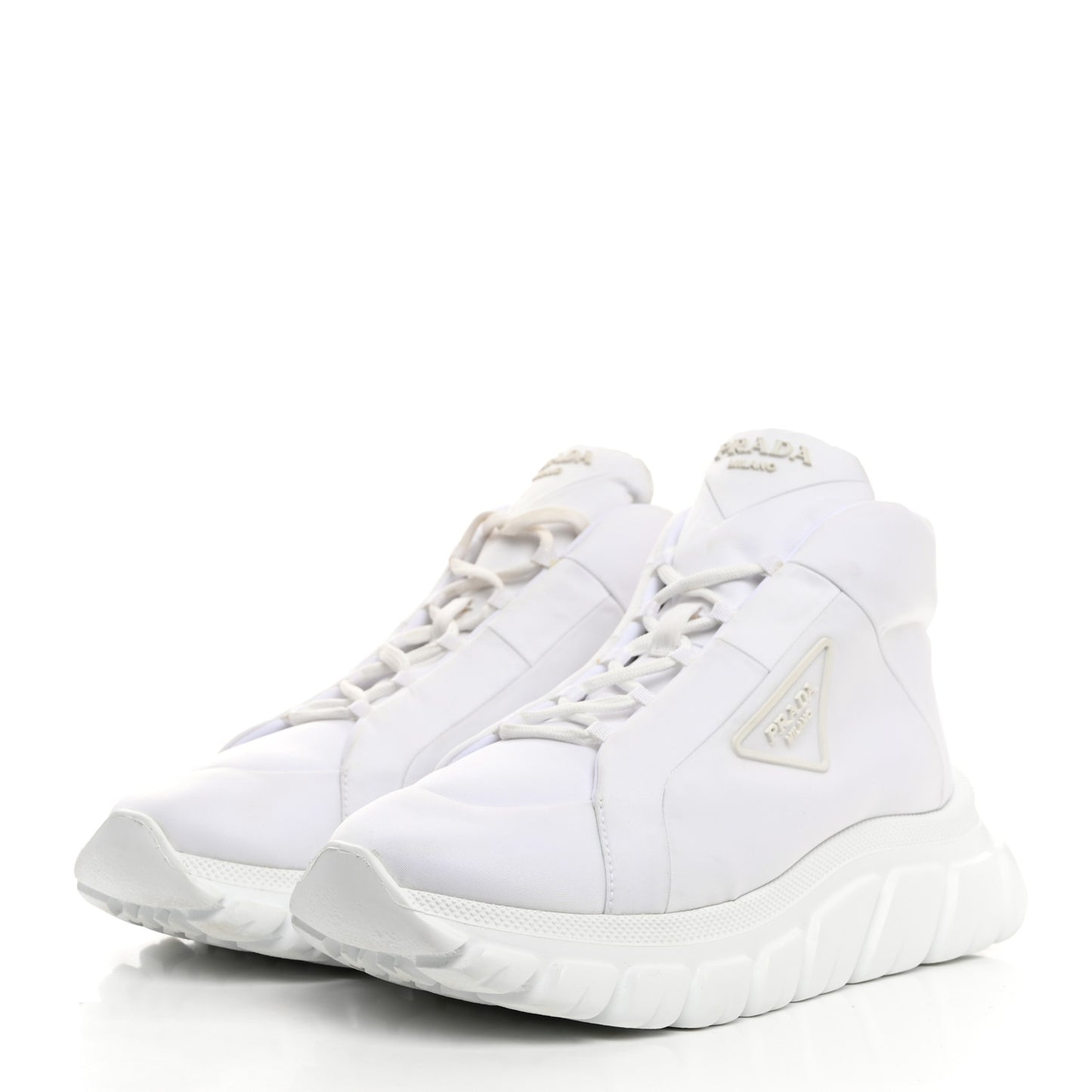 Re-Nylon Gabardine Rubber Triangle Logo Quilted Womens Rush Piuma 50mm Mid Sneakers 40.5 White