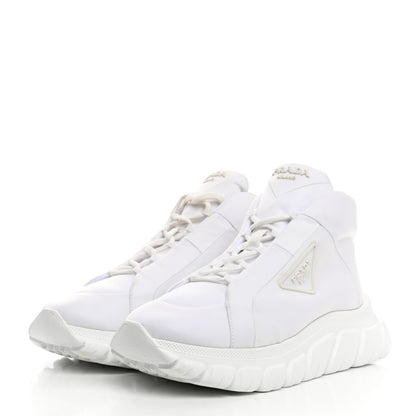 Prada Re-Nylon Gabardine Rubber Triangle Logo Quilted Womens Rush Piuma 50mm Mid Sneakers 40.5 White 2 of 8