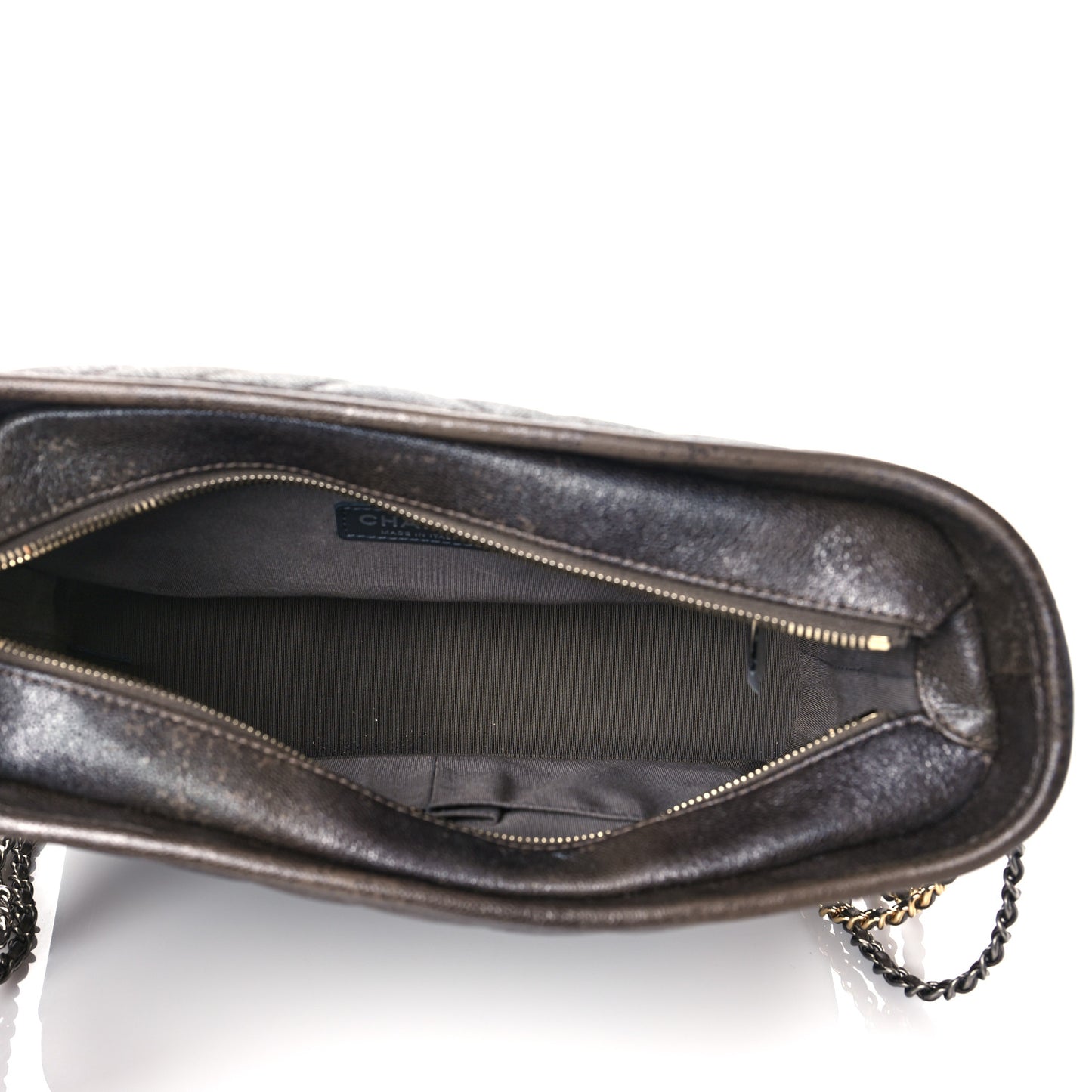 Metallic Caviar Chevron Quilted Medium Gabrielle Hobo Dark Silver Gold