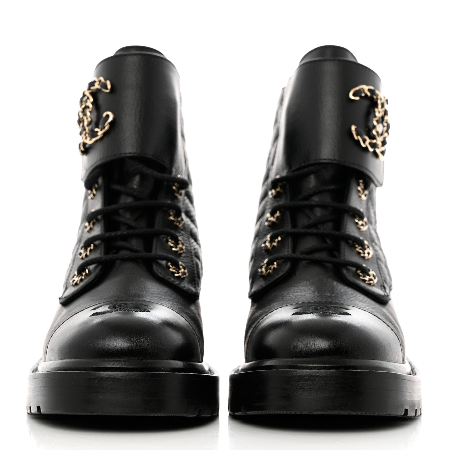 Shiny Goatskin Calfskin Quilted Lace Up Combat Boots 39 Black