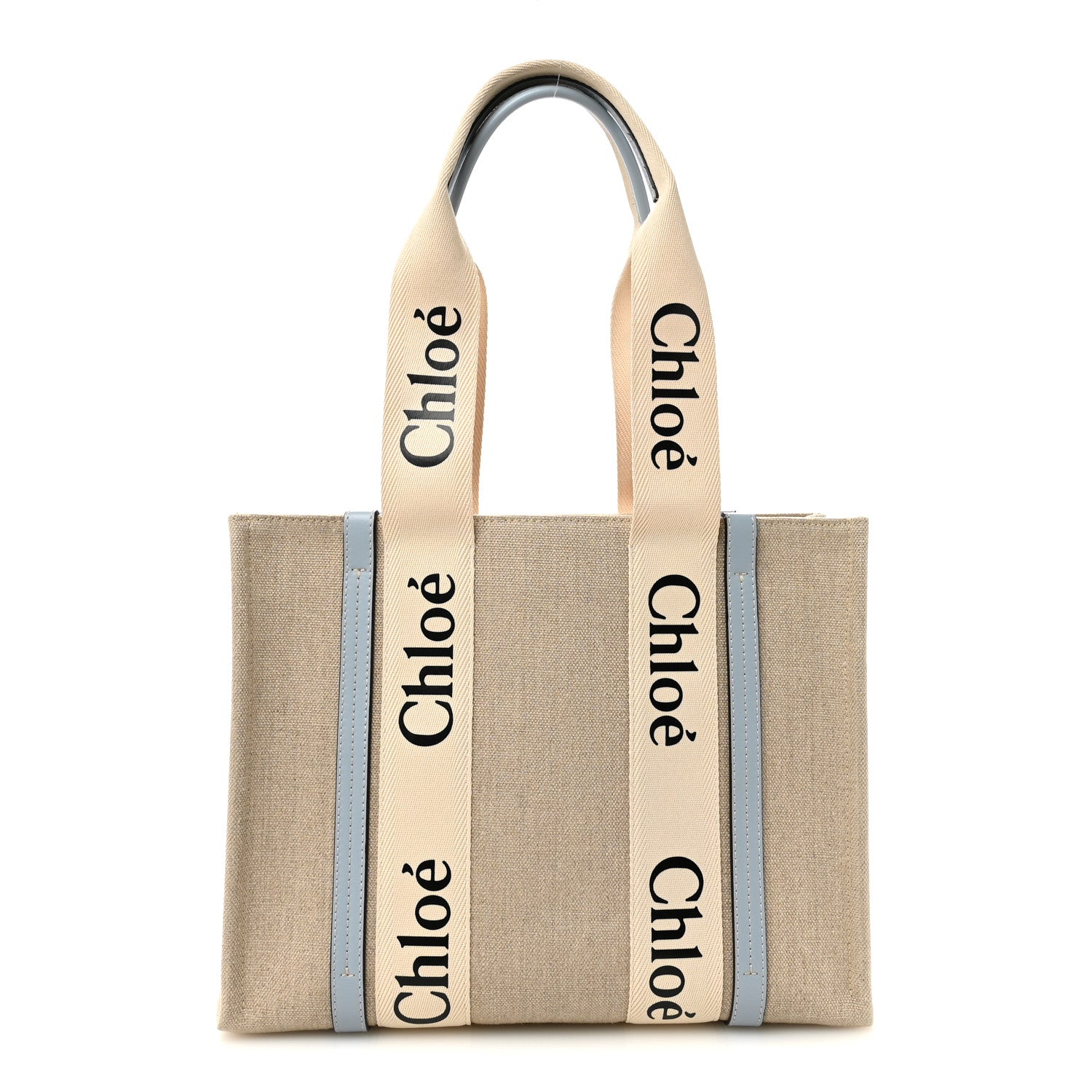 Chloe Linen Calfskin Medium Woody Ribbon Tote White Light Blue 1 of 9