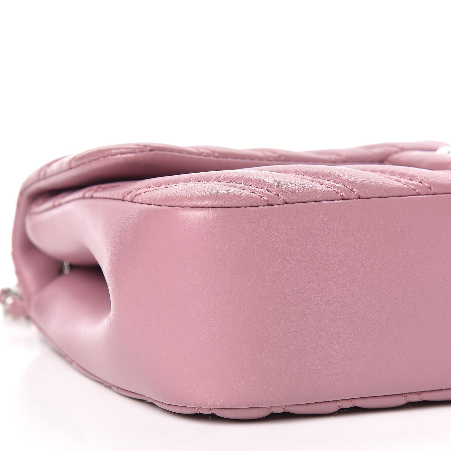 Lambskin Chevron Double Stitch Medium Single Flap Pink