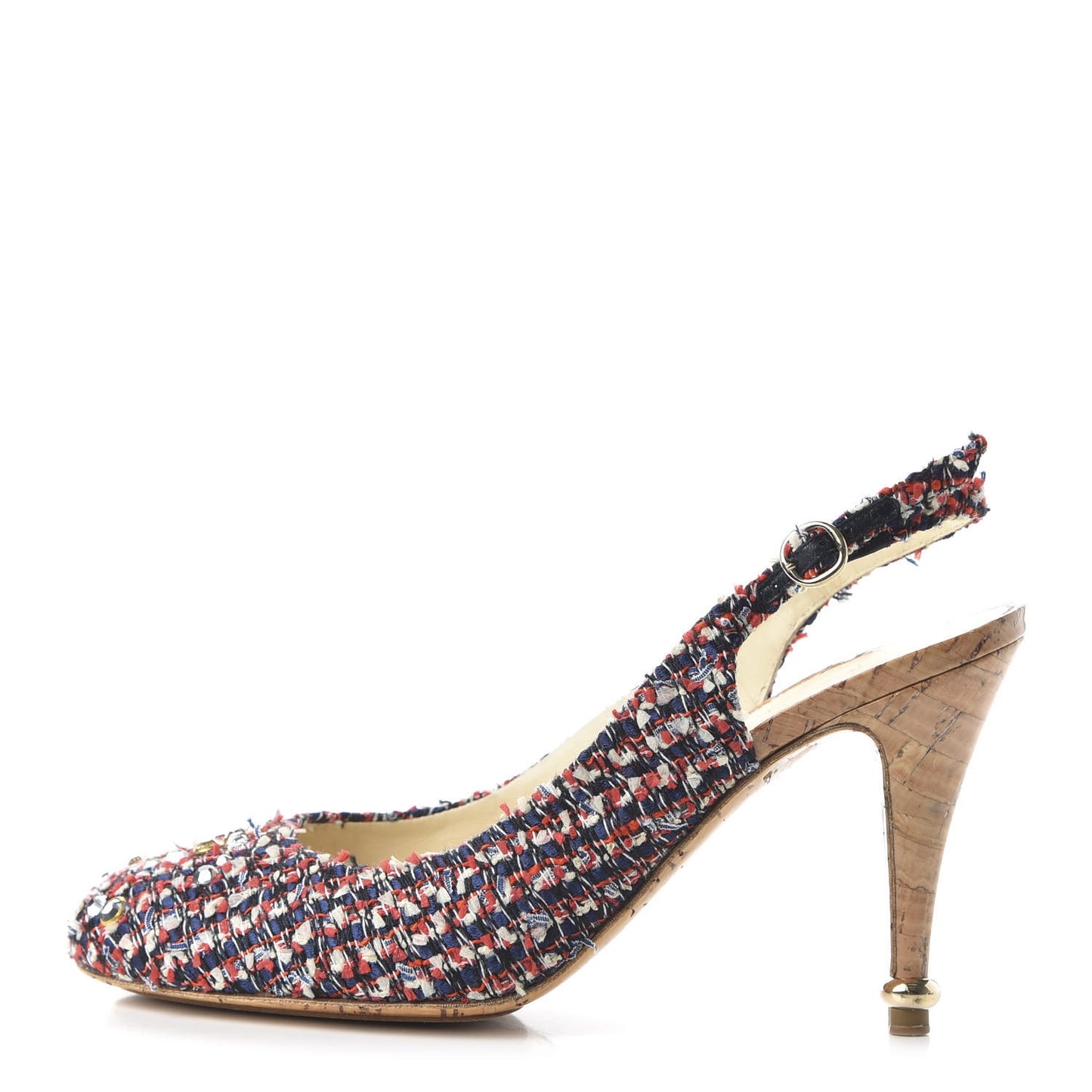 Tweed Crystal Cork CC Slingback Pumps 37.5 Multicolor