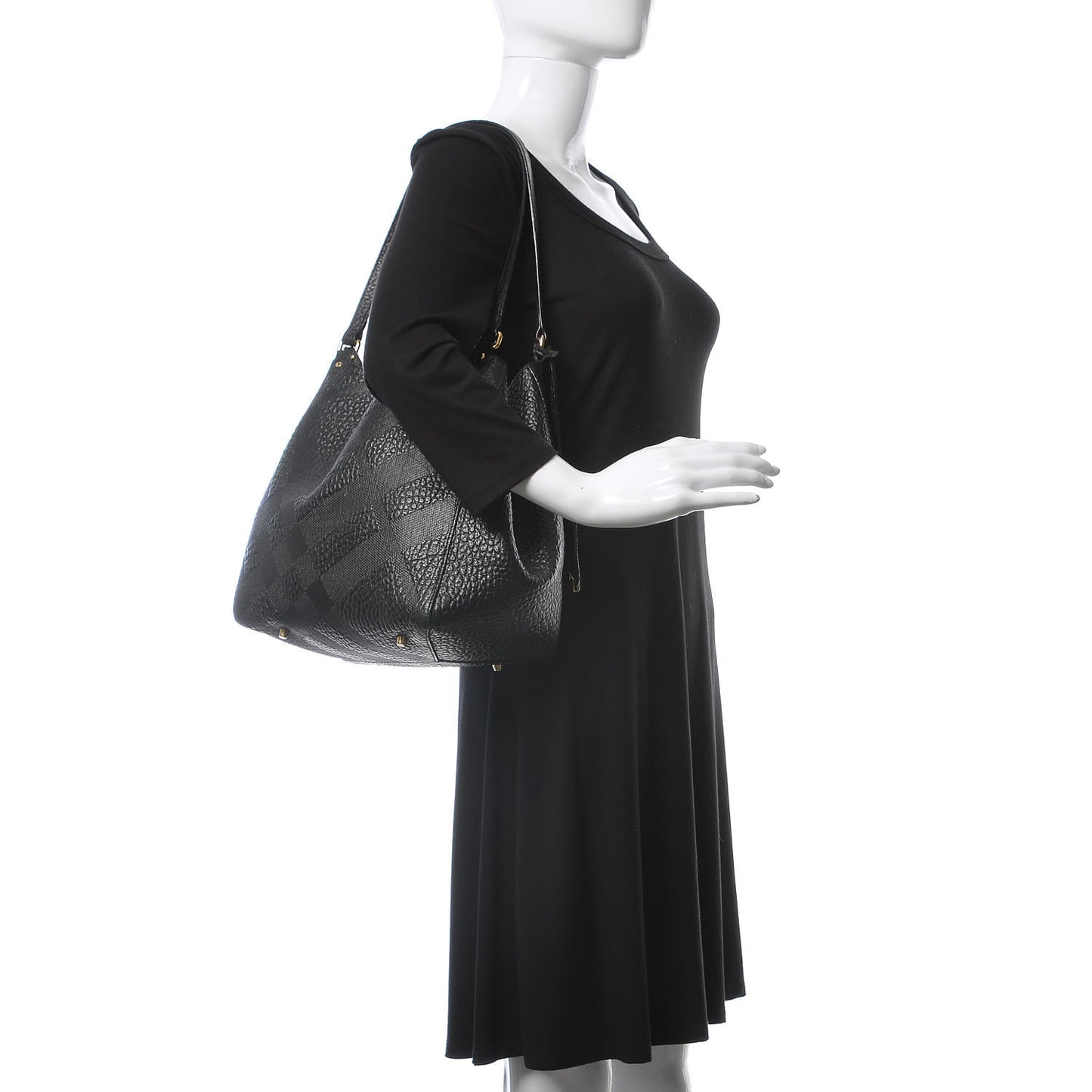 Signature Grain Calfskin Check Embossed Small Canterbury Tote Black