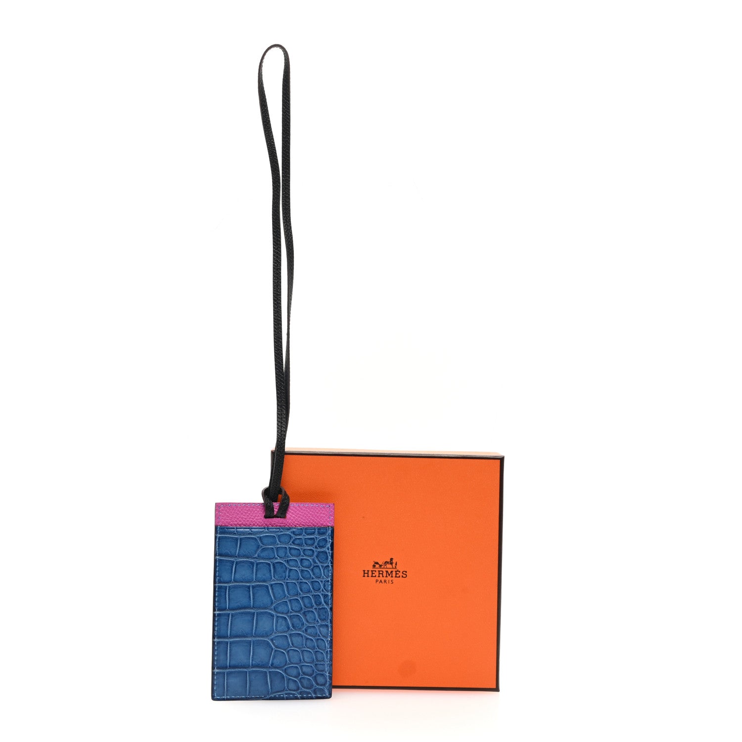 Hermes Matte Alligator Epsom Petit H Lanyard Card Holder Mykonos Rose Pourpre 4 of 4
