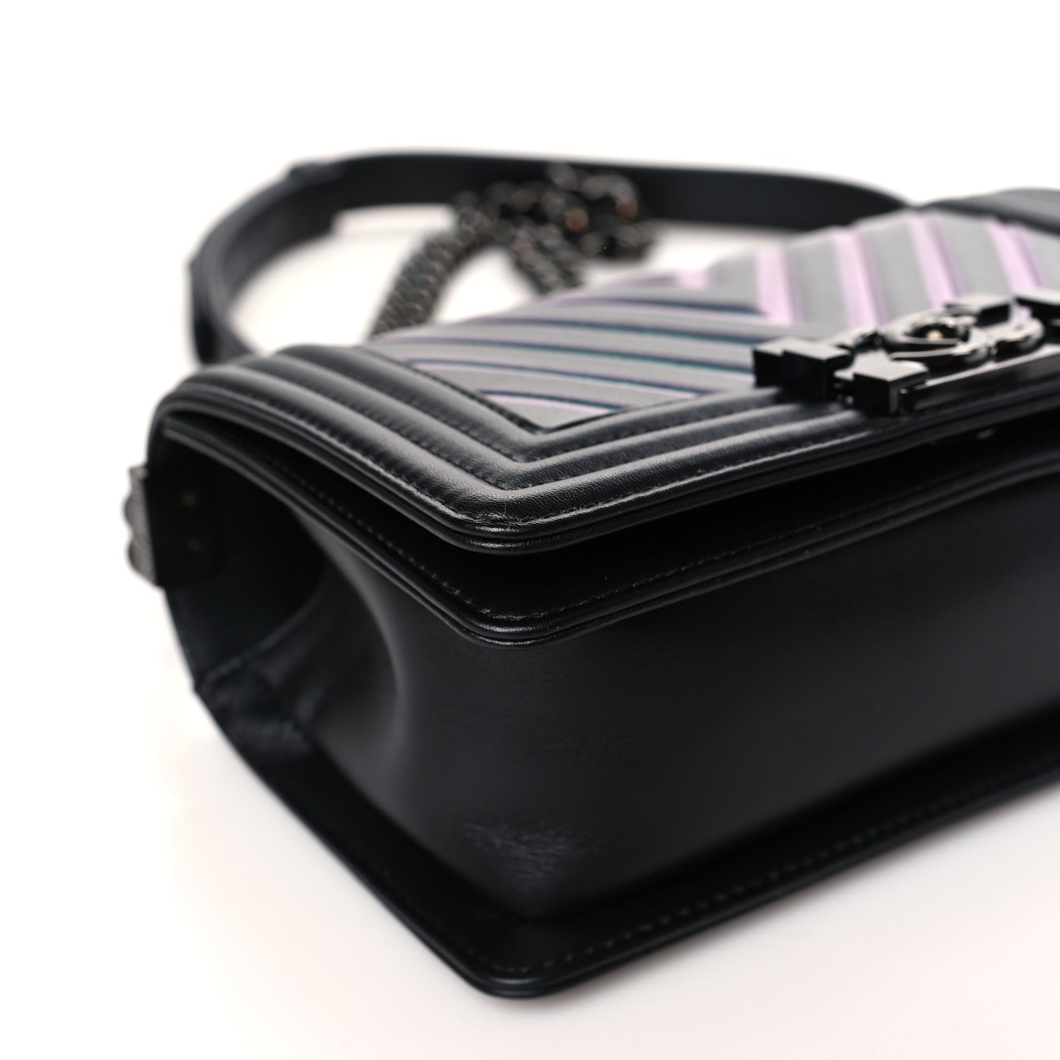 Chanel Calfskin Painted Chevron Embossed Small Boy Flap Black 8 of 9