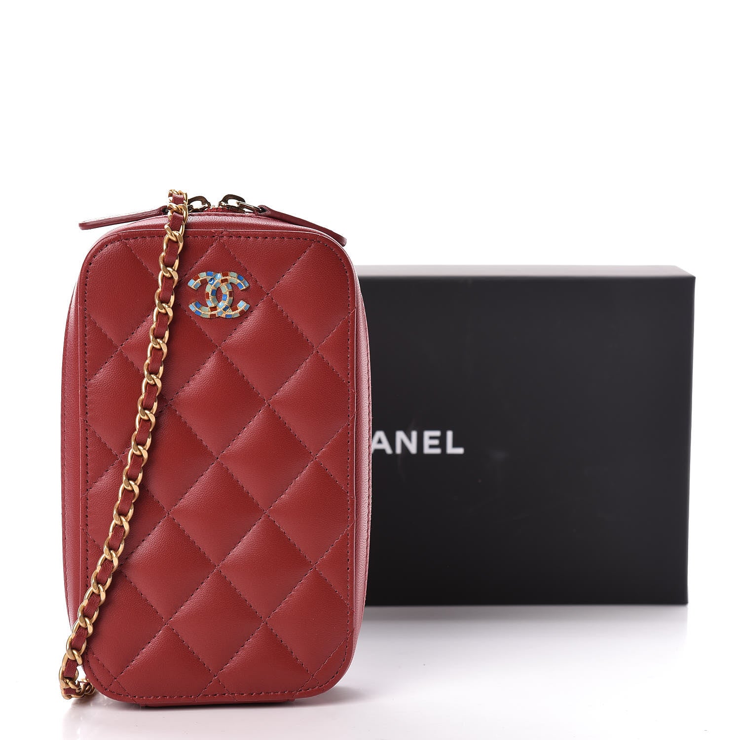 Chanel Lambskin Quilted Zip Phone Case Red 11 of 11