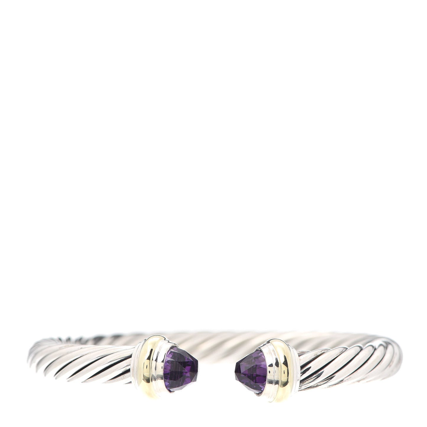 Sterling Silver 14K Yellow Gold Amethyst 7mm Cable Classics Bracelet