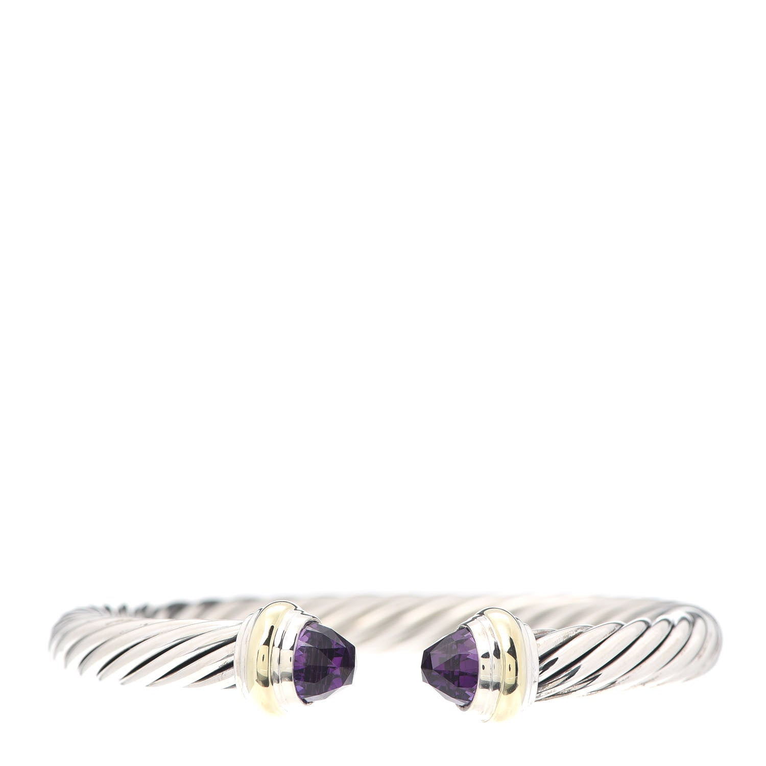 David Yurman Sterling Silver 14K Yellow Gold Amethyst 7mm Cable Classics Bracelet 1 of 5