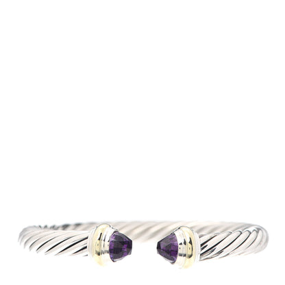 David Yurman Sterling Silver 14K Yellow Gold Amethyst 7mm Cable Classics Bracelet 1 of 5