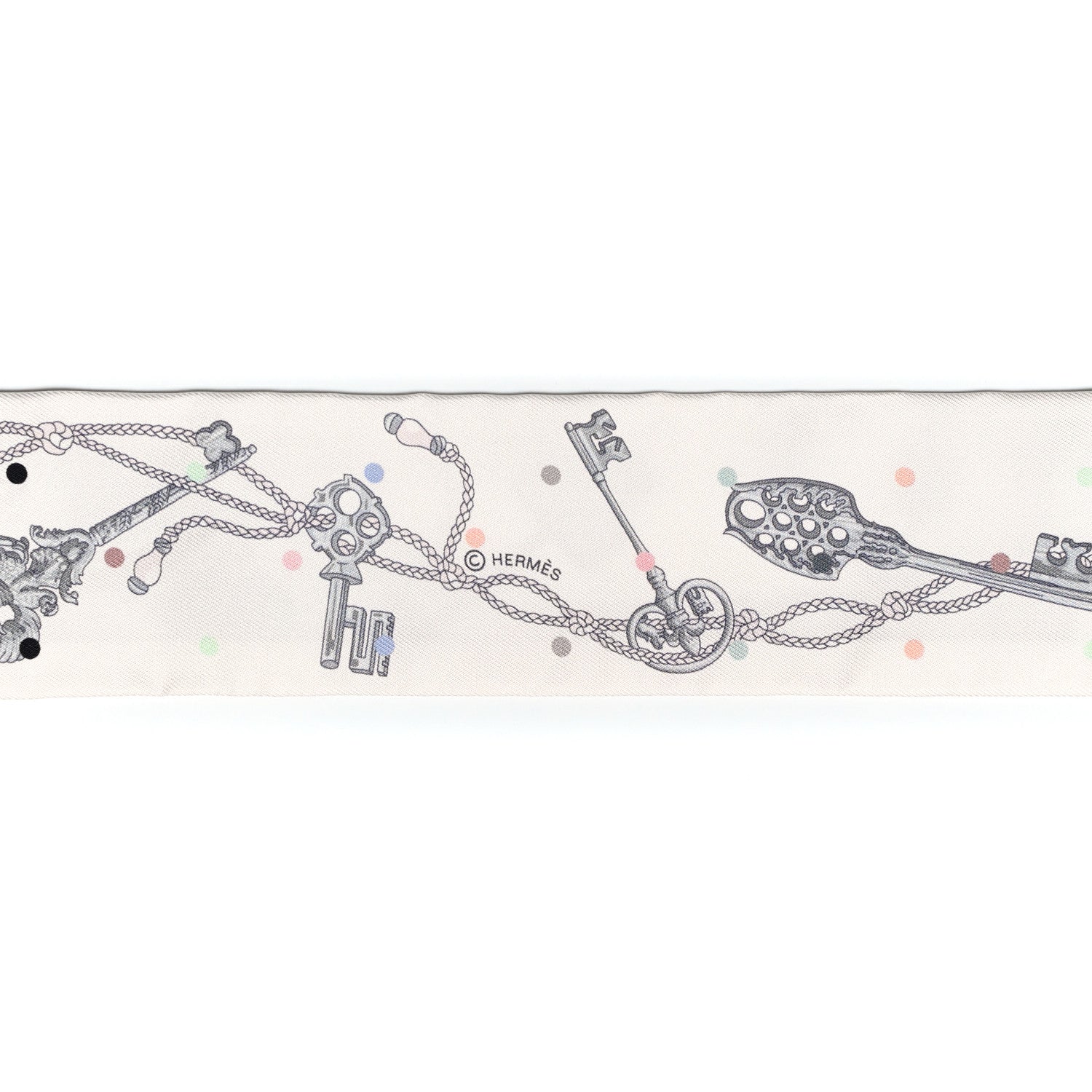 Hermes Silk Les Cles A Pois Twilly White Gris Acier 3 of 4