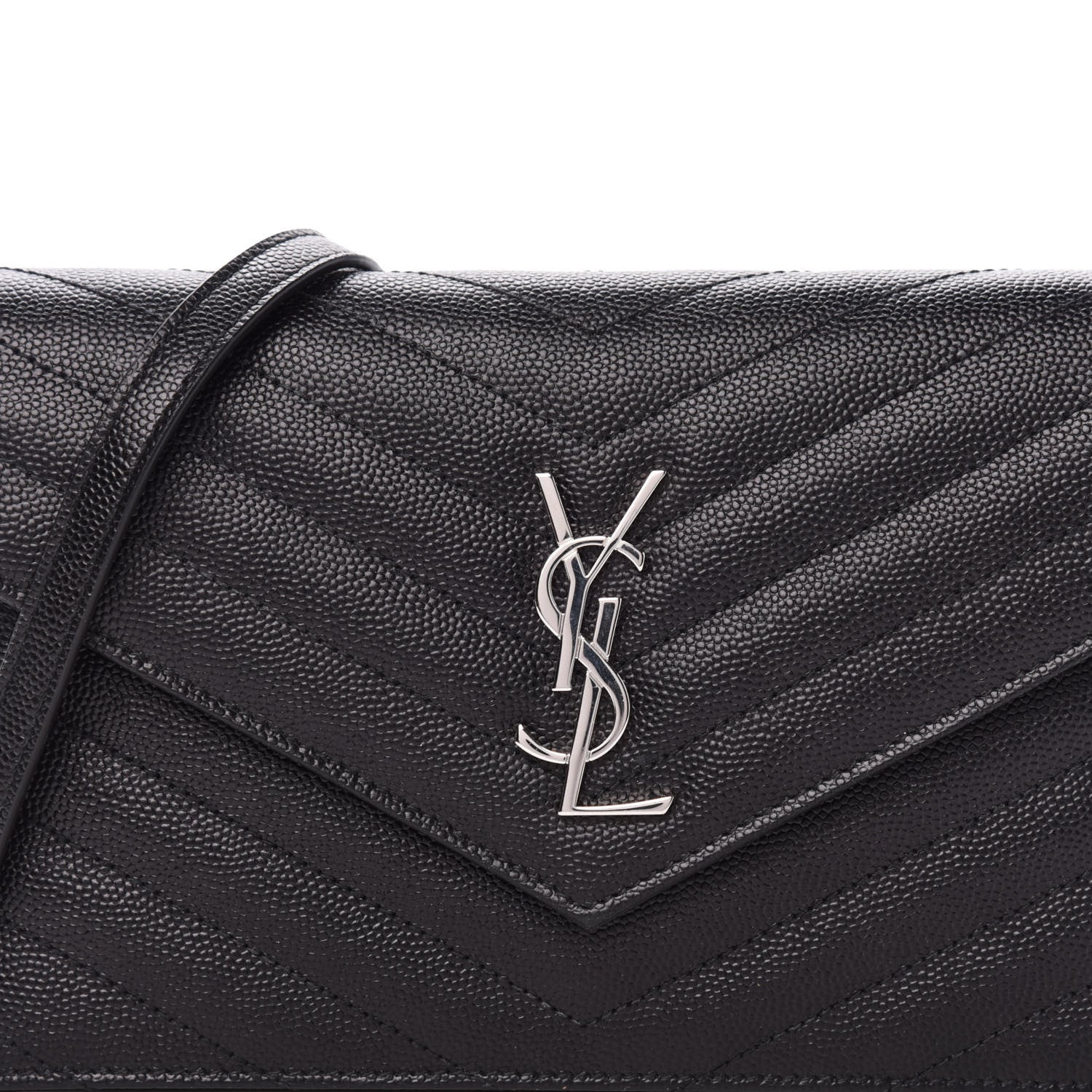 Saint Laurent Grain De Poudre Matelasse Chevron Monogram Envelope Chain Wallet Black 9 of 9