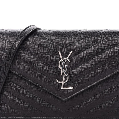 Saint Laurent Grain De Poudre Matelasse Chevron Monogram Envelope Chain Wallet Black 9 of 9