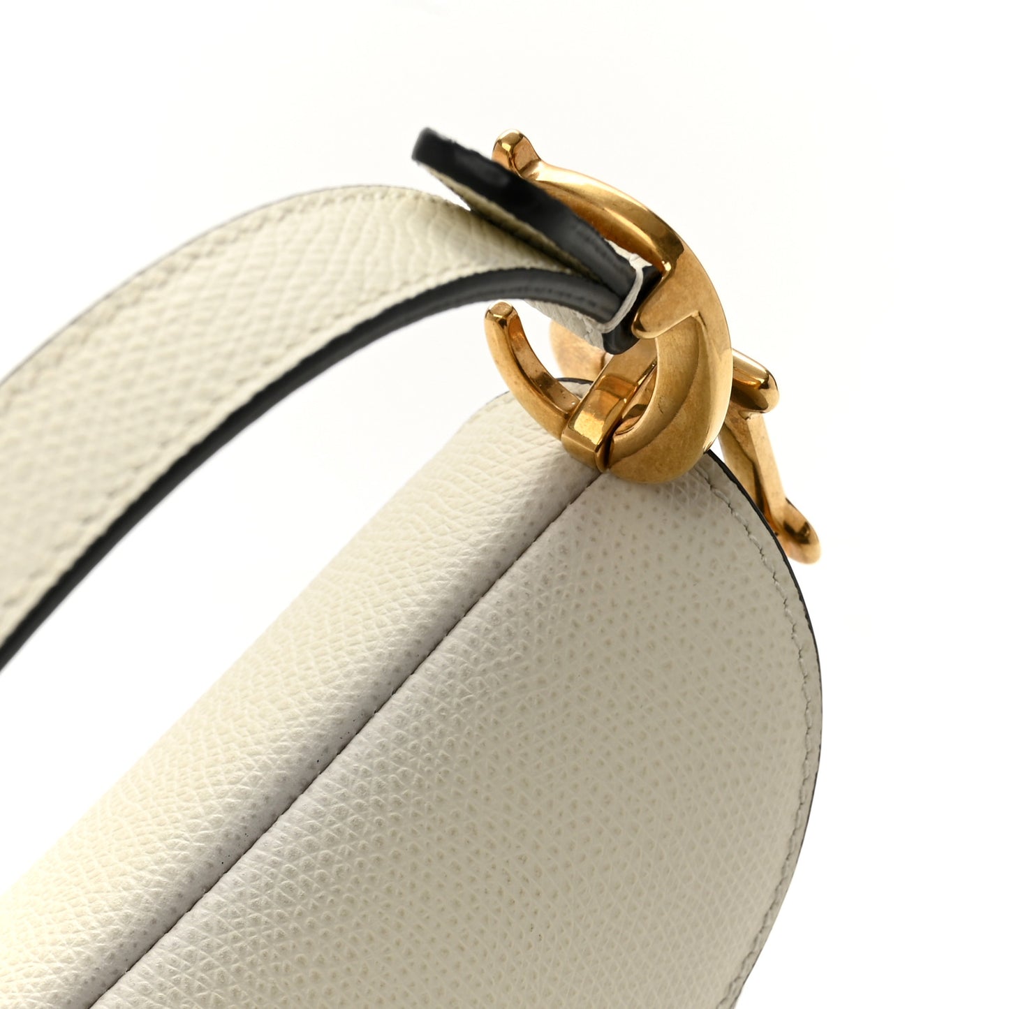 Grained Calfskin Mini Saddle Bag White