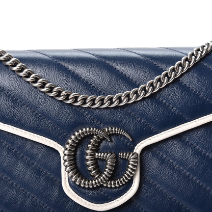 Gucci Vintage Effect Calfskin Matelasse Diagonal Torchon GG Marmont Chain Wallet Blue Agata Mystic White 6 of 10