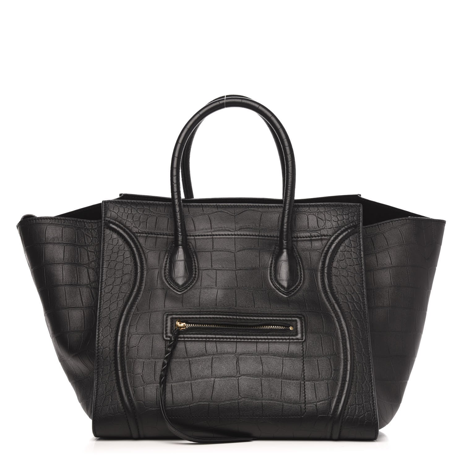 Celine Crocodile Embossed Calfskin Large Phantom Luggage Black 1 of 9