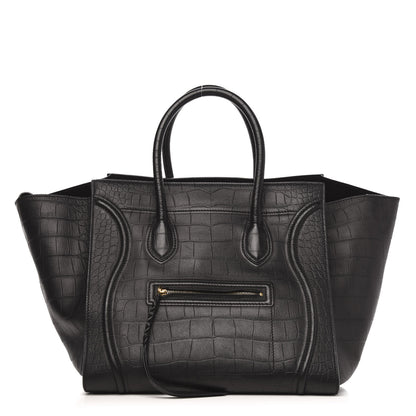 Celine Crocodile Embossed Calfskin Large Phantom Luggage Black 1 of 9