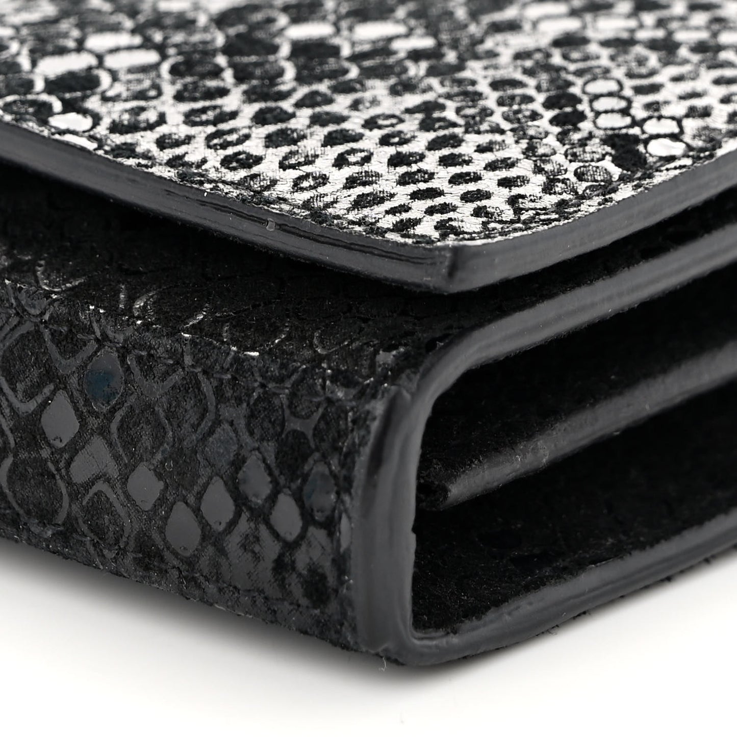 Calfskin Snakeskin Effect Monogram Chain Wallet Black