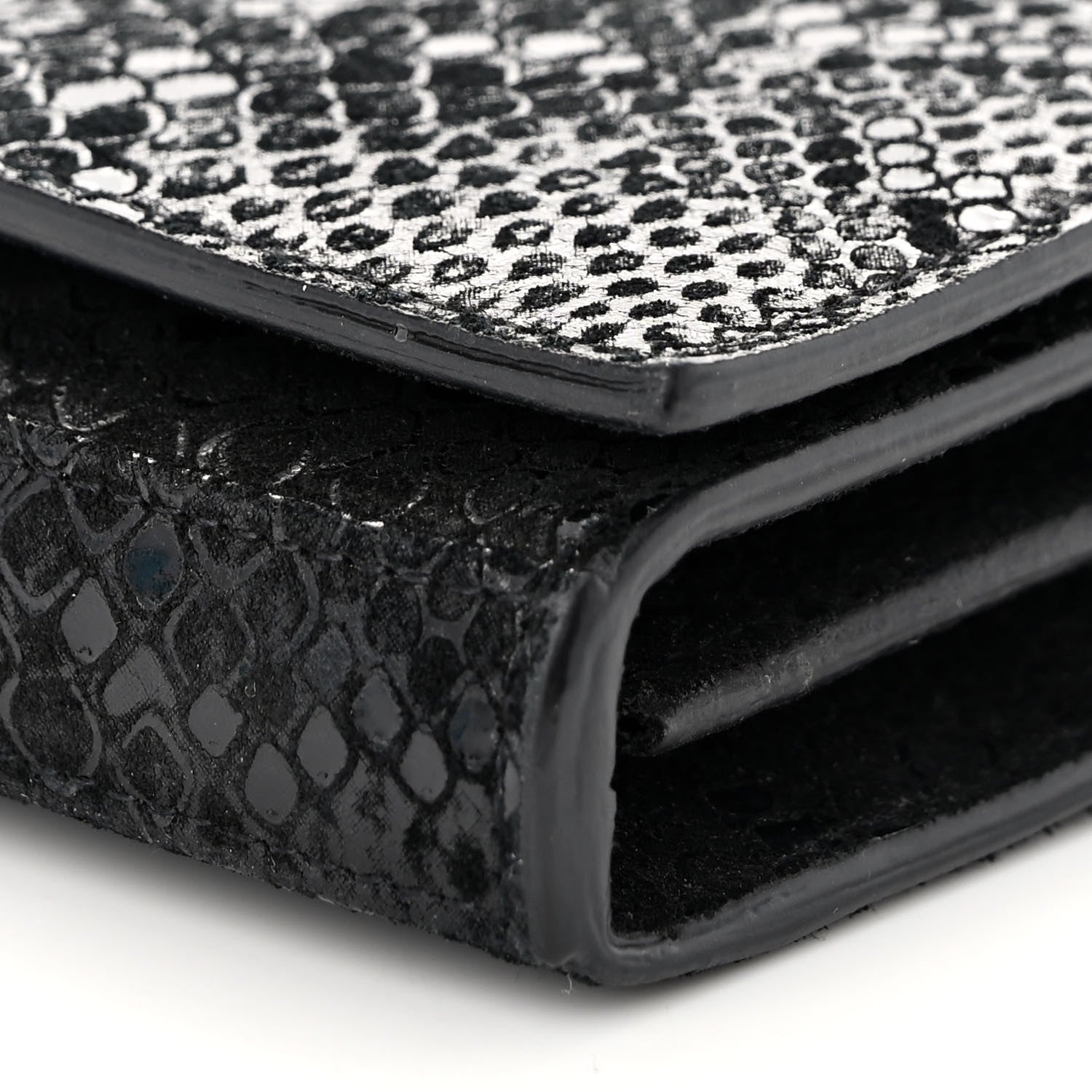 Saint Laurent Calfskin Snakeskin Effect Monogram Chain Wallet Black 9 of 10