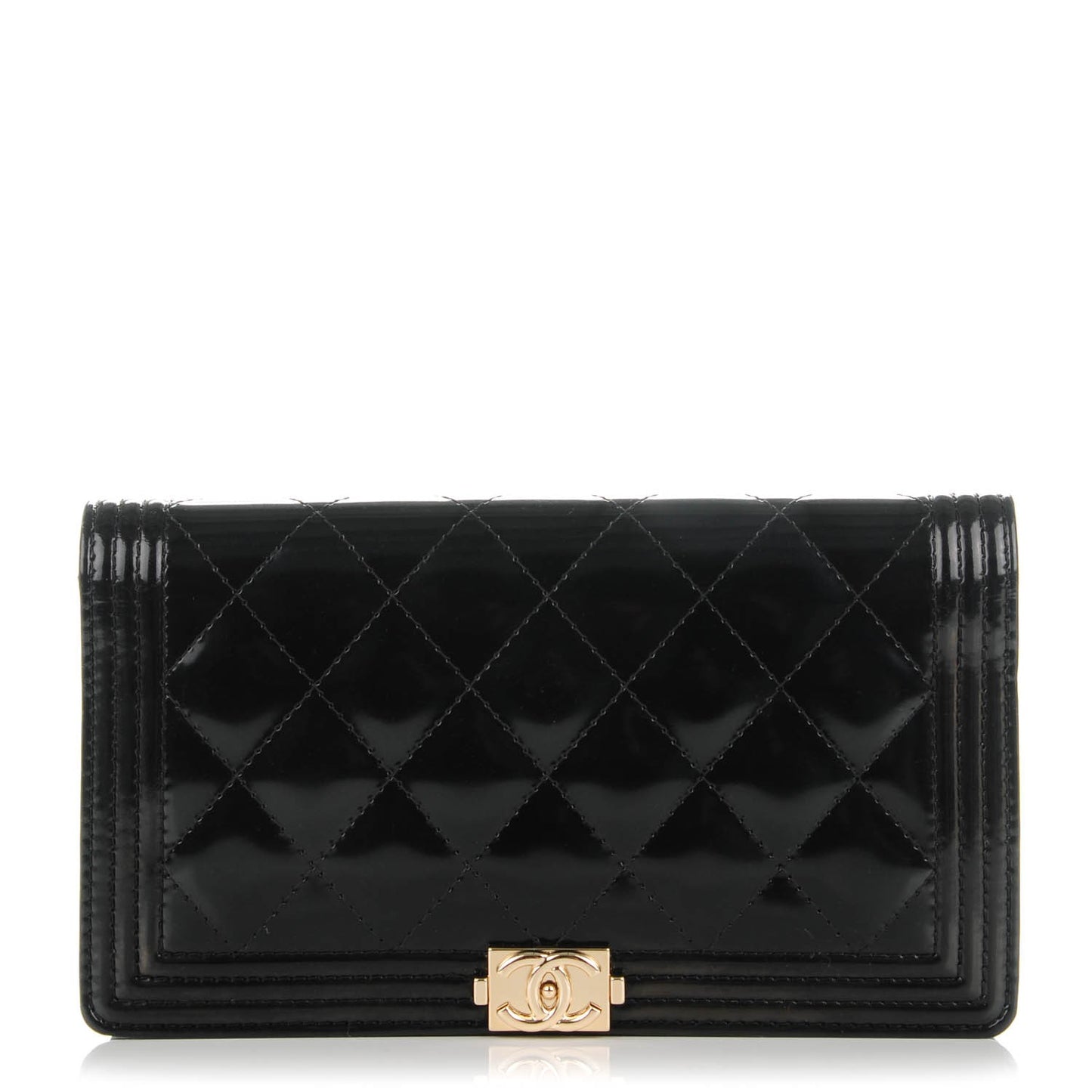Patent Calfskin Quilted Boy Yen Wallet Black