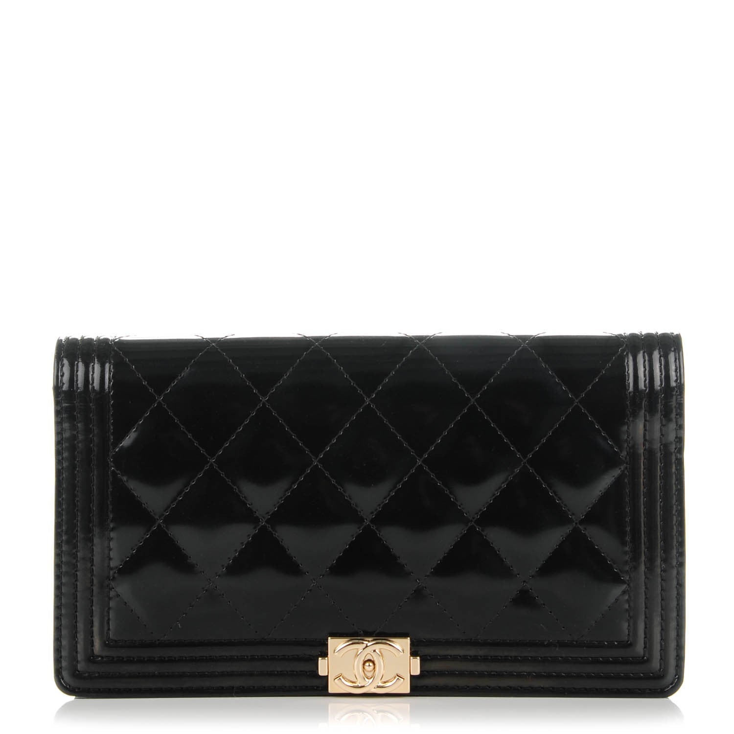 Chanel Patent Calfskin Quilted Boy Yen Wallet Black 1 of 8